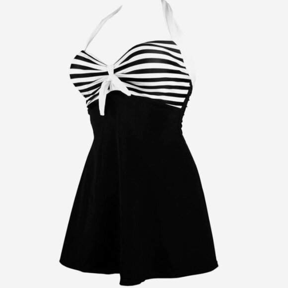 Cocoship Black White Striped One-Piece Swimsuit 16 NWT w/ Built-In Shorts - Picture 7 of 8